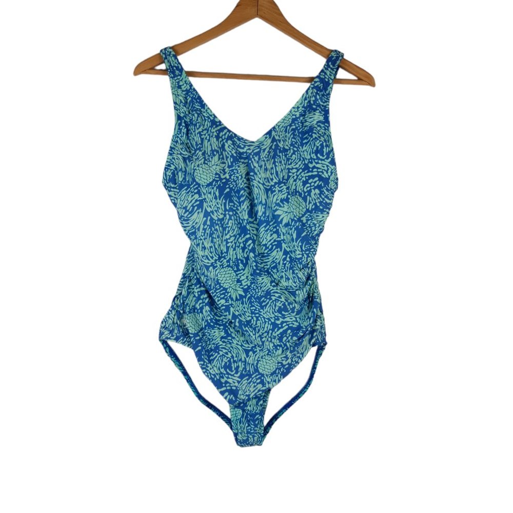 Speedo Blue Pineapple Pattern One Piece Swimsuit Size 10 - Picture 2 of 7